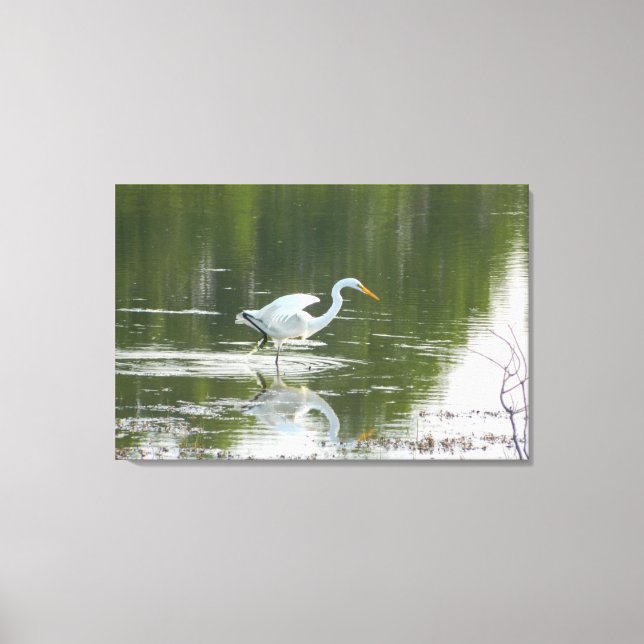 White Egret Wings Wrapped Canvas Print (Front)