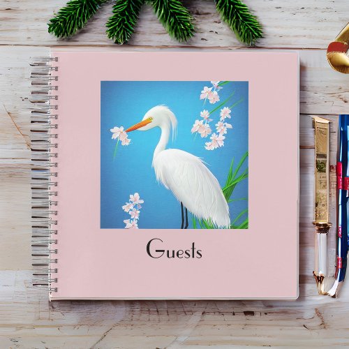 White Egret with Sakura Cherry Trees Guests Notebook