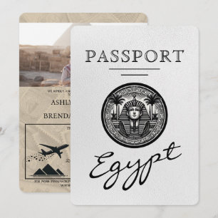 White Egypt Passport Wedding Invitation