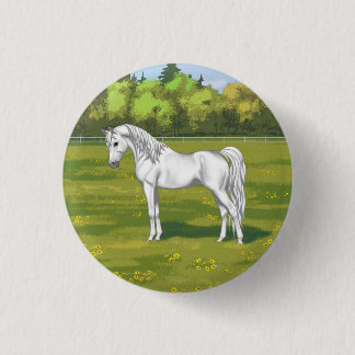 White Egyptian Arabian Horse in Summer Pasture Button