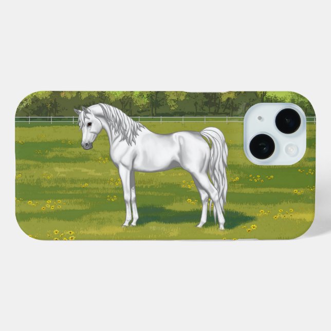 White Egyptian Arabian Horse in Summer Pasture Case-Mate iPhone Case (Back (Horizontal))