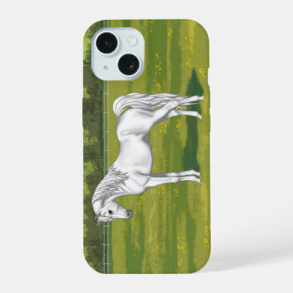 White Egyptian Arabian Horse in Summer Pasture iPhone 15 Case