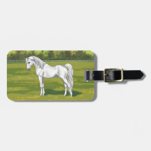White Egyptian Arabian Horse in Summer Pasture Luggage Tag