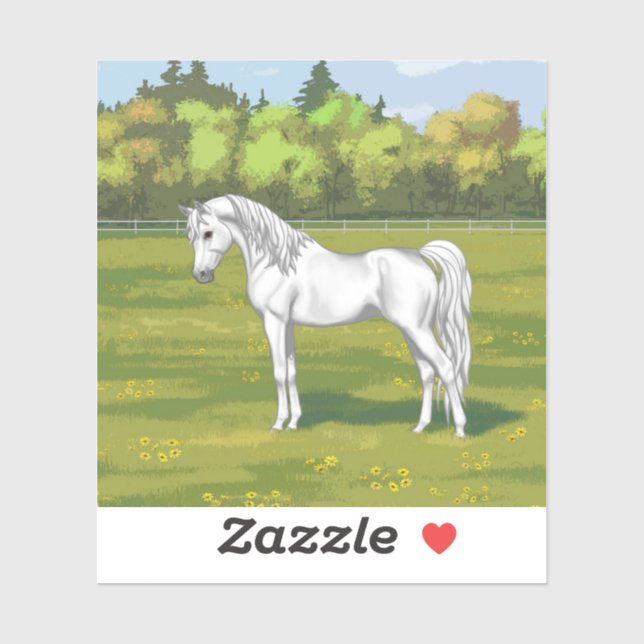 White Egyptian Arabian Horse in Summer Pasture Sticker (Sheet)