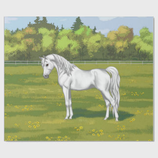 White Egyptian Arabian Horse in Summer Pasture Wrapping Paper