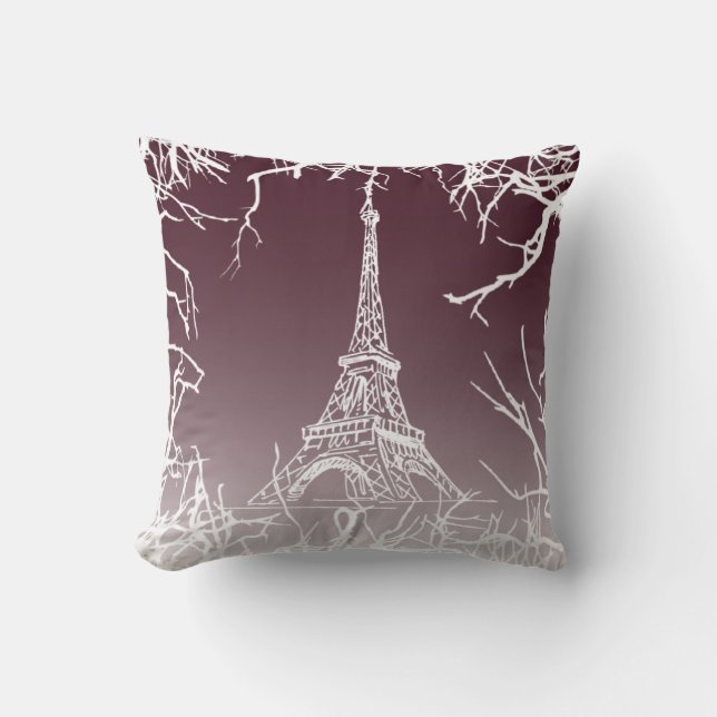 White Eiffel Tower Throw Pillow (Front)