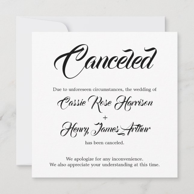 White Elaborate Canceled Wedding Announcement (Front)