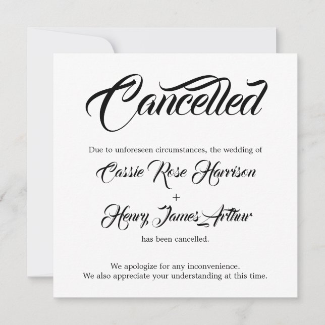 White Elaborate Cancelled Wedding Announcement (Front)