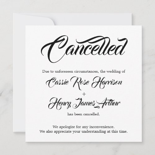 White Elaborate Cancelled Wedding Announcement