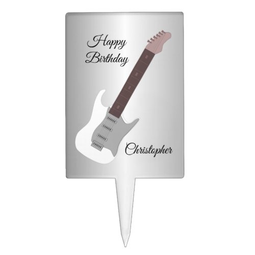 White Electric Guitar Personalised Birthday Cake Topper