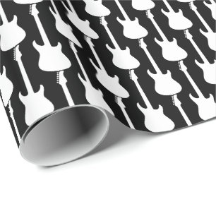 White Electric Guitar Stripes on Black Wrapping Paper