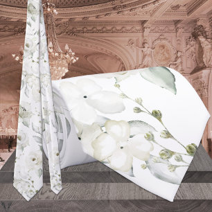 White Elegance First Spring Florals Wedding Neck Tie