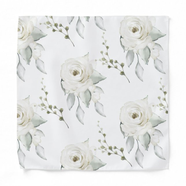 White Elegance Wedding Floral Pocket Square Bandan Bandana (Front)