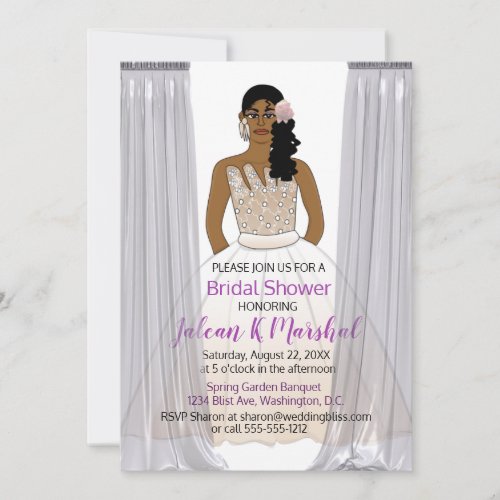 White Elegant African American Bridal Shower Invitation