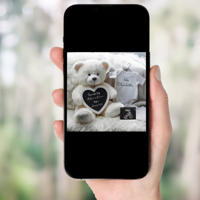 white elegant bear plushie pregnancy announcement  (Front Digital)