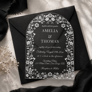 White Elegant Botanical Wedding  Acrylic Invitations