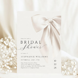 White Elegant Bow Bridal Shower Invitation