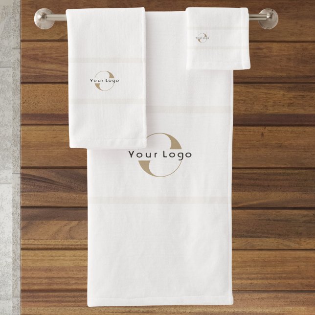 White Elegant Business logo Hotel company brand Bath Towel Set (Creator Uploaded)