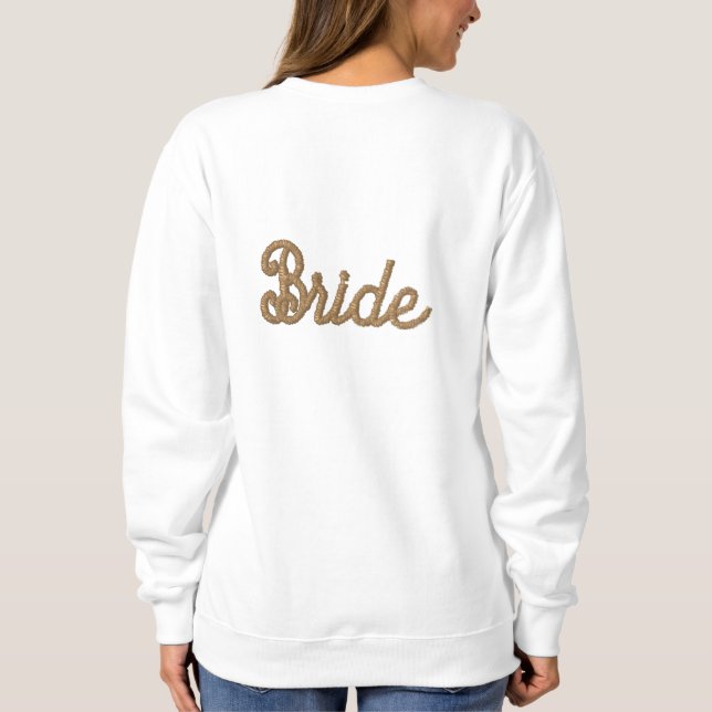 White Elegant Chic Bride Wedding  Embroidered Sweatshirt (Back)
