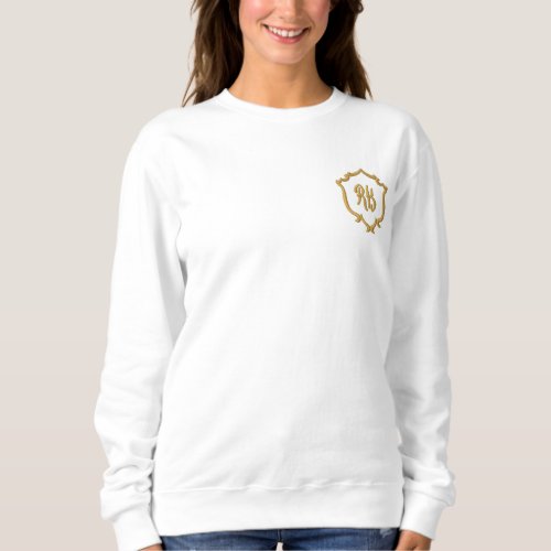 White Elegant Chic Initial Monogram Emblem Womens Embroidered Sweatshirt
