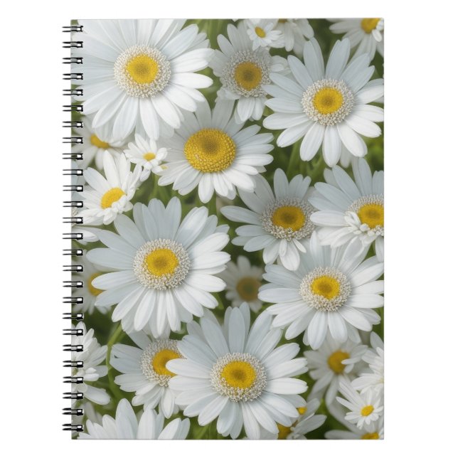 White Elegant Daisies Notebook (Front)