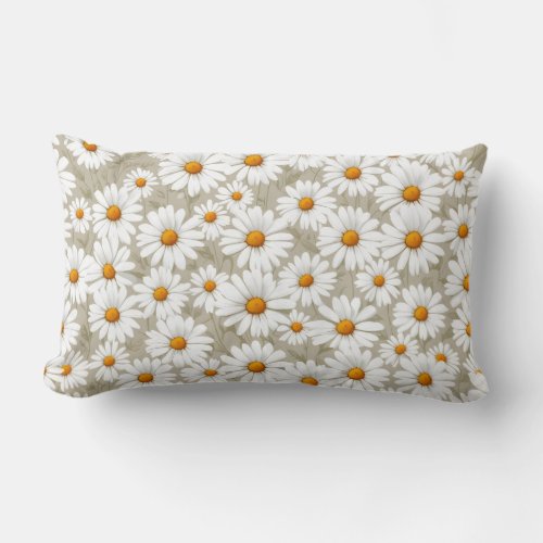 White Elegant Daisies Pattern  Lumbar Pillow