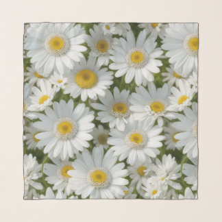 White Elegant Daisies Scarf