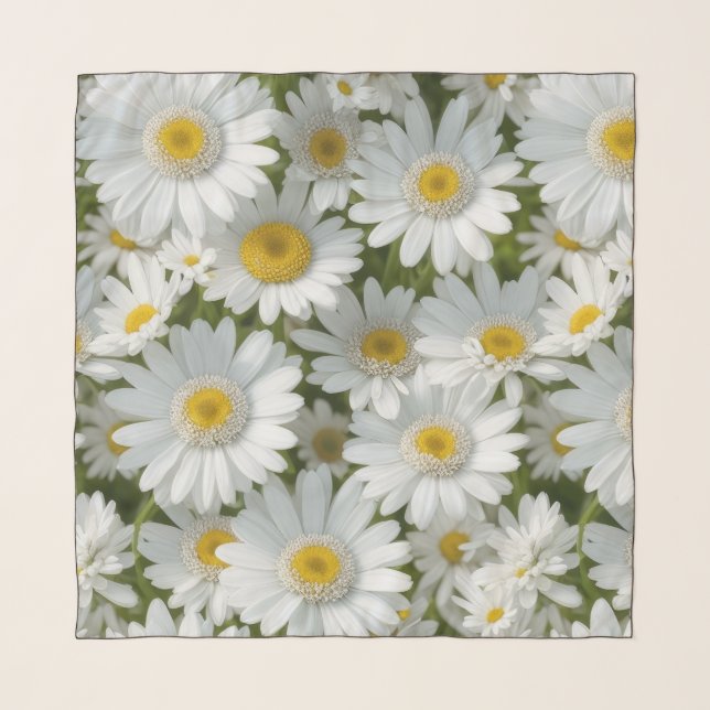 White Elegant Daisies Scarf (Front)