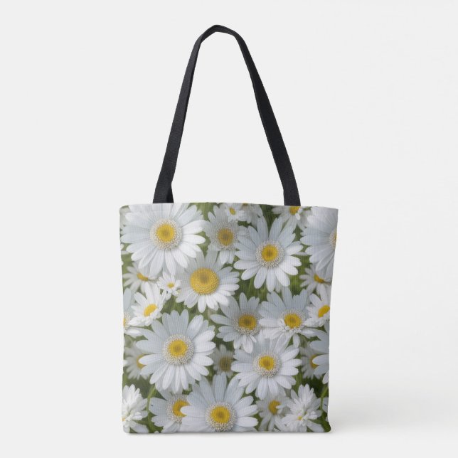 White Elegant Daisies Tote Bag (Back)