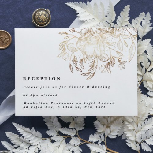 White Elegant Drawn Botanical Wedding Reception Enclosure Card