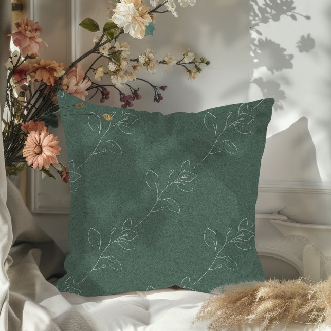 White Elegant Floral Modern Wool Dark Green Throw Pillow (Creator Uploaded)