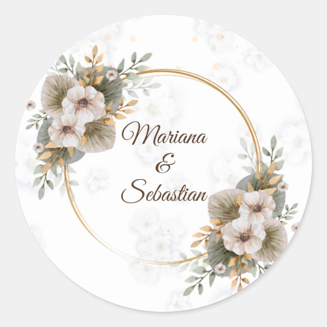 White Elegant Floral Rustic Stickers & Labels (Front)