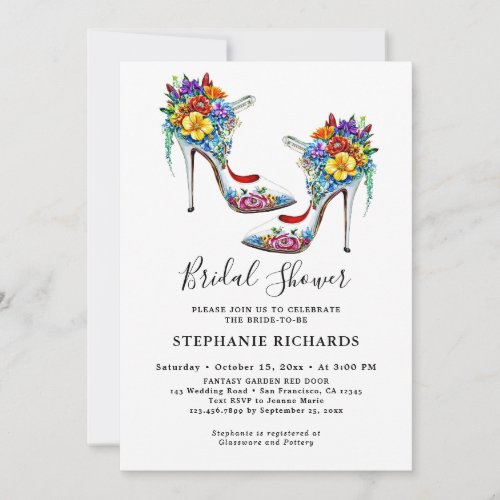 White Elegant Floral Shoe Bridal Shower Invitation