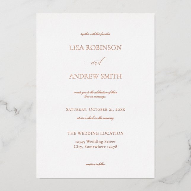 White Elegant  Foil Invitation (Front)