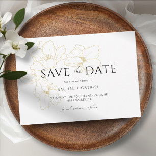 White | Elegant Gold Floral Wedding  Save The Date