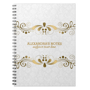 White & Elegant Gold Tones Floral Lace Frame 2 Notebook