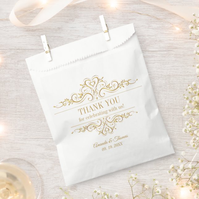 White elegant golden frame wedding favor bag (Clipped)