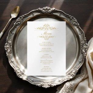 White elegant golden frame wedding menu