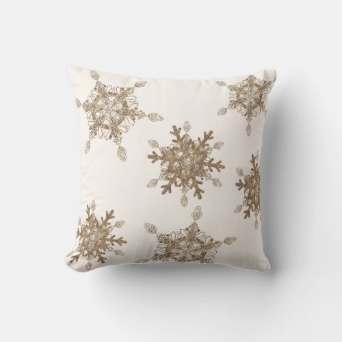 White Elegant Golden Snow Flakes  Throw Pillow