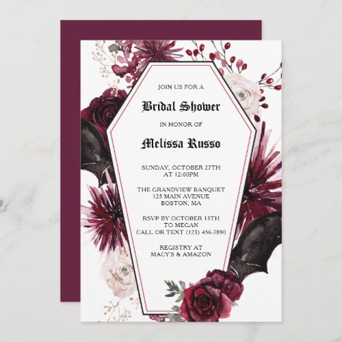 White Elegant Gothic Rose Coffin Bridal Shower Invitation