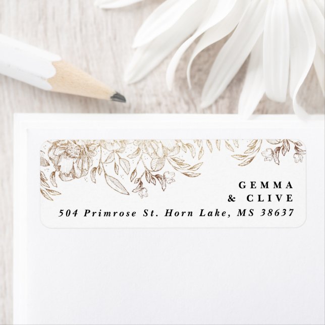 White Elegant Hand Drawn Botanical Wedding Address Label (Insitu)
