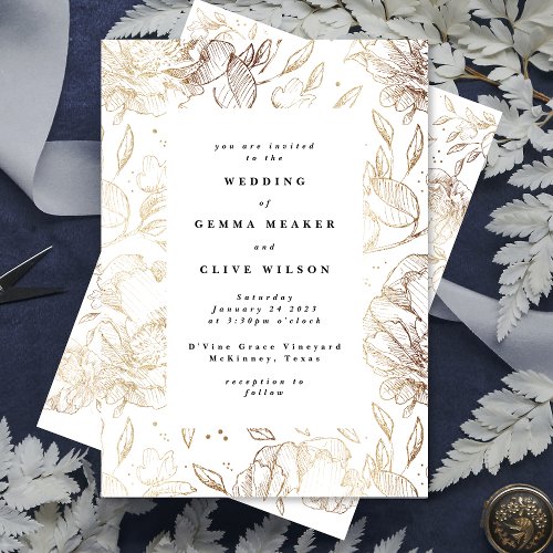 White Elegant Hand Drawn Botanical Wedding Invitation