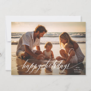white elegant Happy Holidays calligraphy Holiday Card