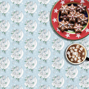 White Elegant Ice Dragon Blue Roses Fantasy Tablecloth