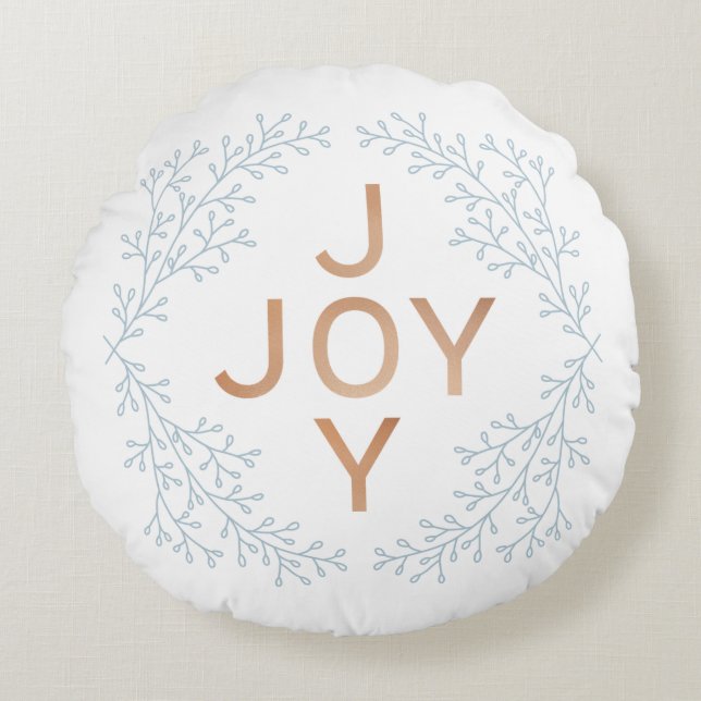 White Elegant Joy Holiday Round Pillow (Front)