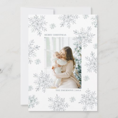 White Elegant Merry Christmas Snowflake Card 