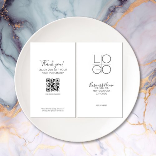 White Elegant Minimal Script Promo Discount QR Business Card