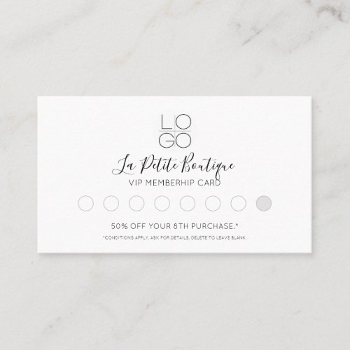 White Elegant Minimal Script VIP Membership Loyalty Card