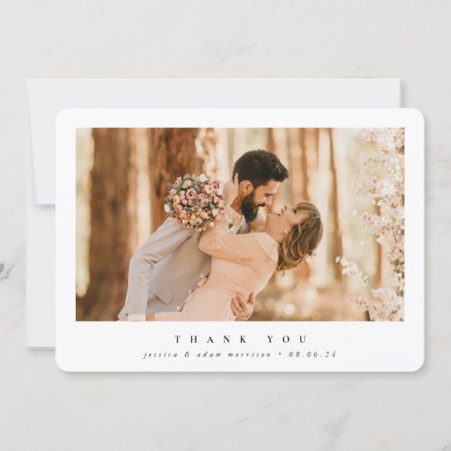 White Elegant Minimal Single Photo Wedding Thank You Card