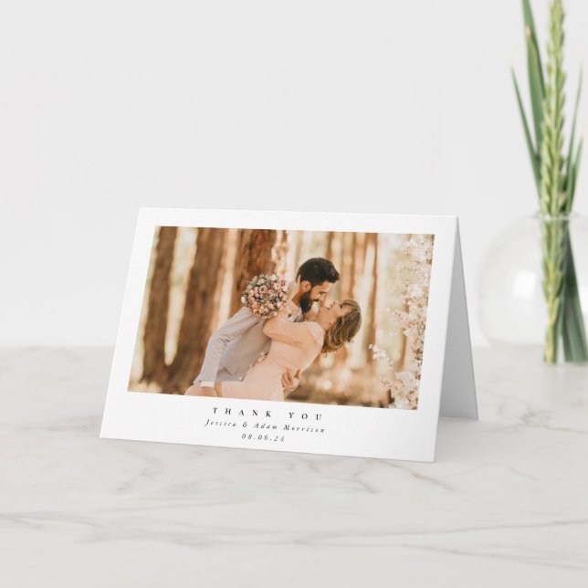 White Elegant Minimal Single Photo Wedding Thank You Card (Front)